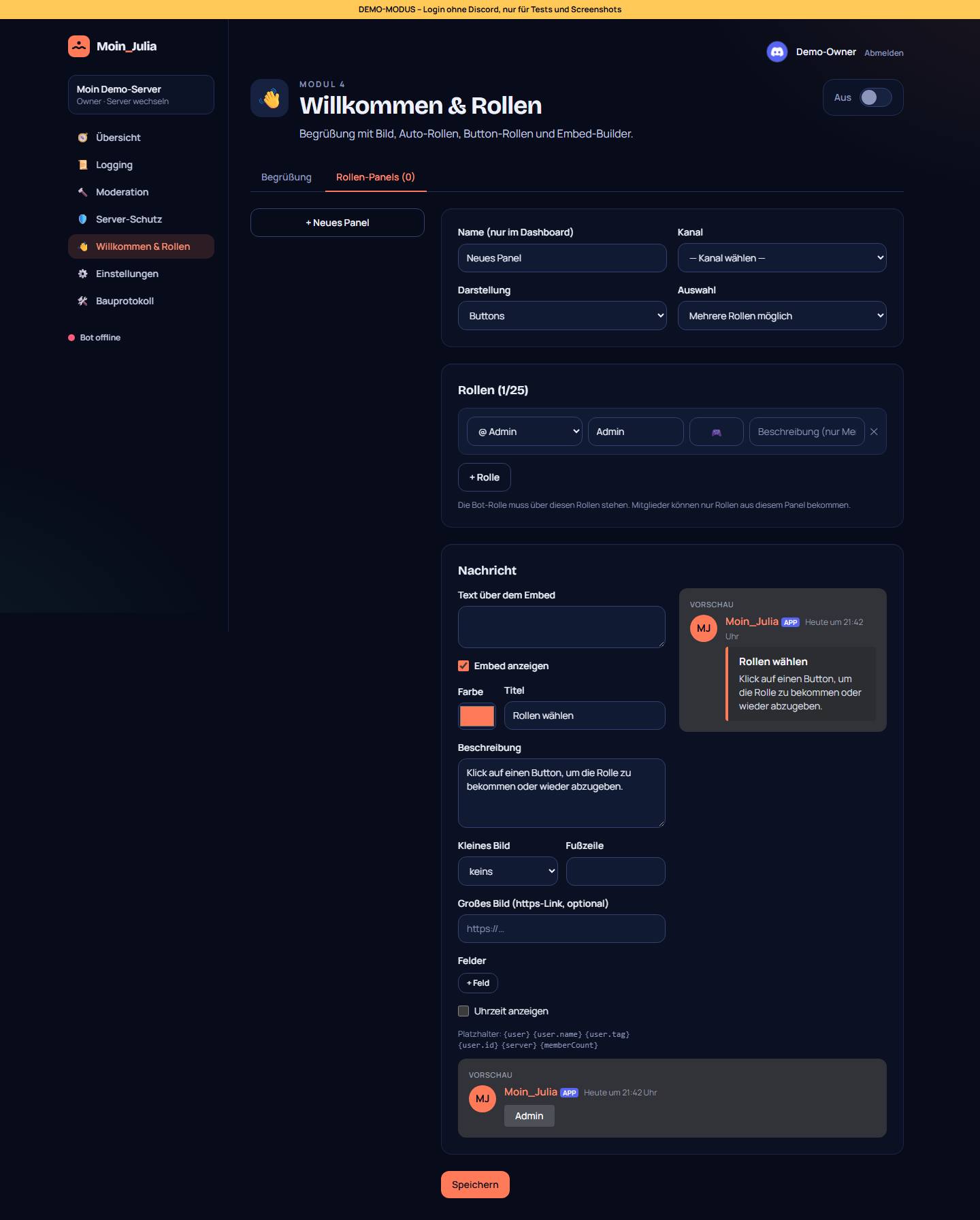 Rollen-Panel-Editor
